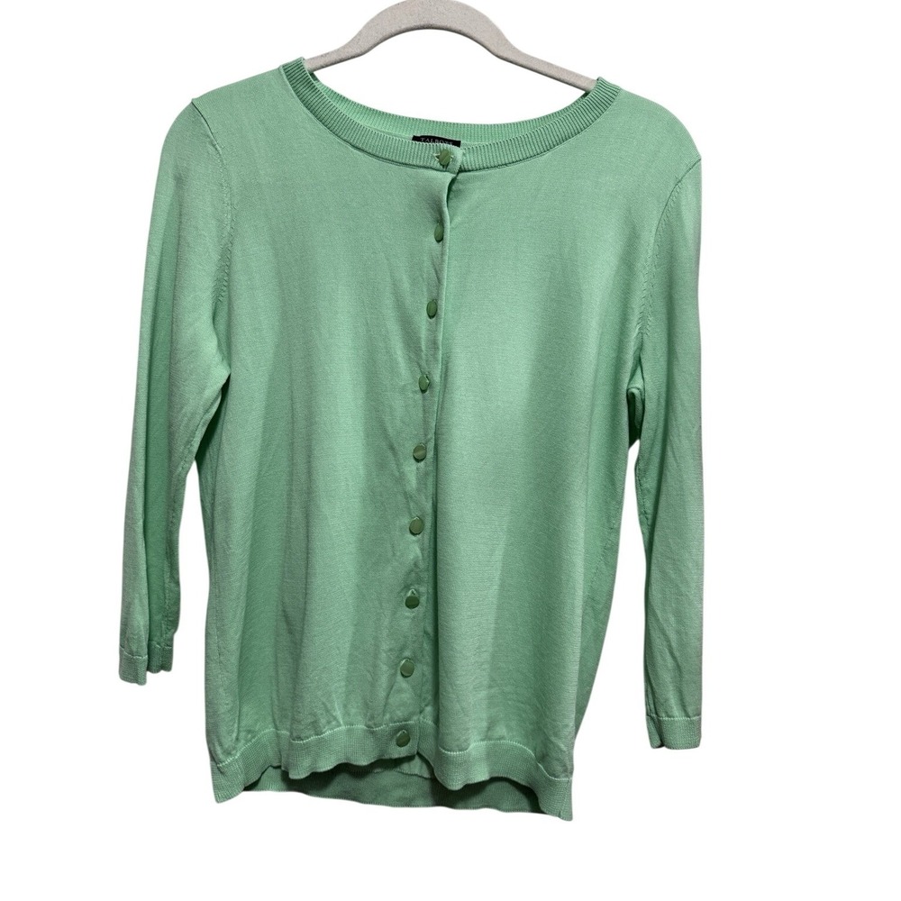 Talbots Pima Cotton Cardigan Sweater Womens Petite M PM Mint Green 3/4 Sleeve